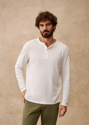 Sezane T-Shirt Gordon- T-Shirts coton lin | Col tunisien